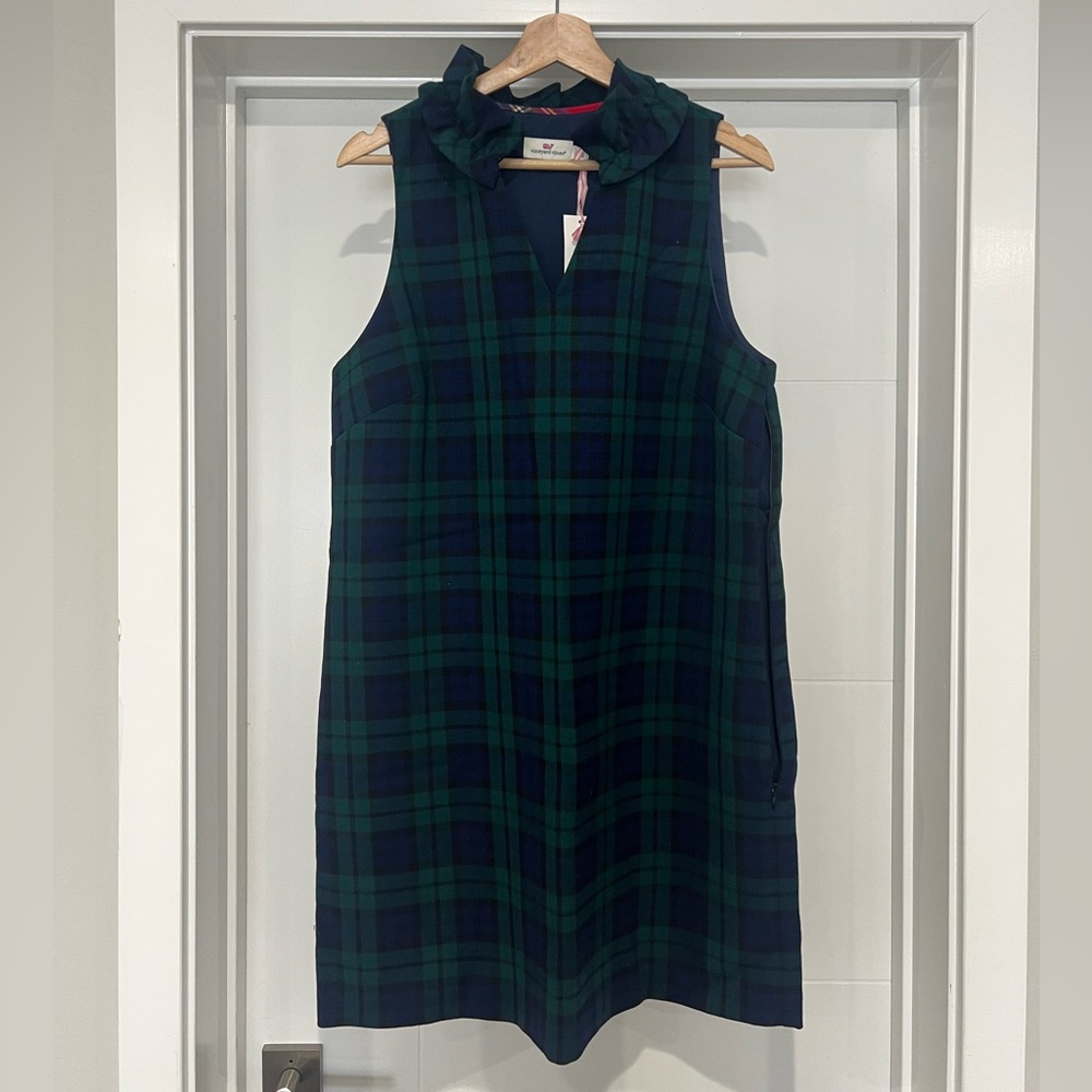 Vineyard Vines Blackwatch Meredith Ruffle Neck Dress - Size 12 NWT